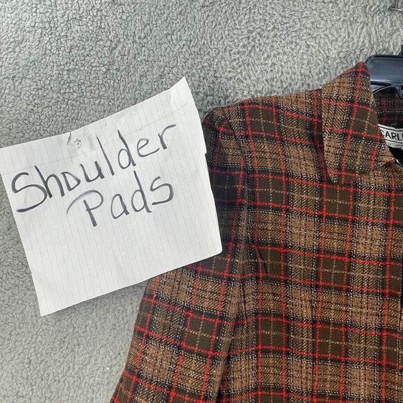 Vtg Carlisle Womens Blazer Jacket Wool Blend Tweet Plaid Sz 12 Zip Boho Office - Picture 8 of 10